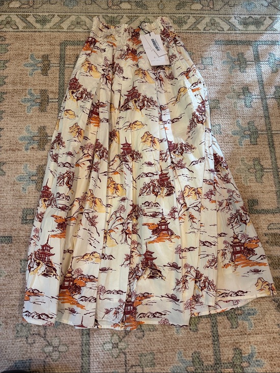 Buru Dresses & Skirts - Buru Smocked Waist Midi Skirt Chinoiserie Print | NWT Size Small